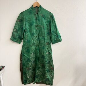 Vintage Asian long shirt Elegant Green